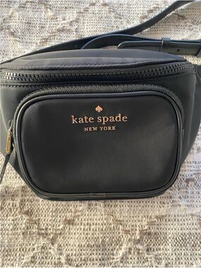 kate spade Black Leather Crossbody Belt Bag with Gold Logo*